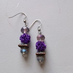 Chic Purple and Silver Beaded Earrings